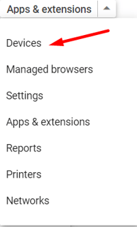 Chromebook Management Console Devices Menu Screenshot