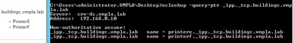 Command Line DNS Lookup Result for Printer Service Location