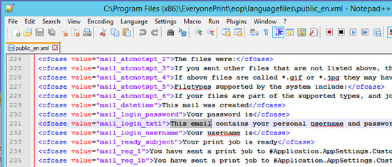 Email Template XML File Open in Notepad++ for Customization