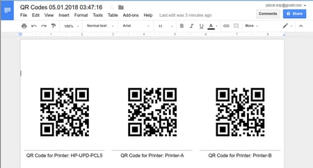 Generated Printer QR Codes Document
