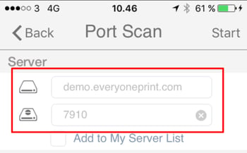 Port Scan Input Fields on iOS App for Server Connectivity Check