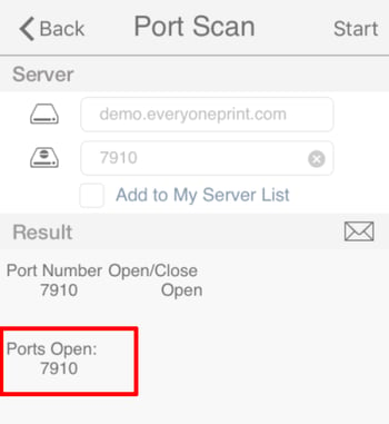 iOS Port Scan Result Showing Open Port Status for Connectivity Troubleshooting