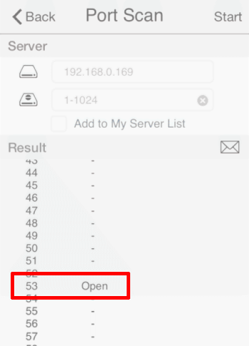 iOS Port Scan Showing Open Port for Network Connectivity Check